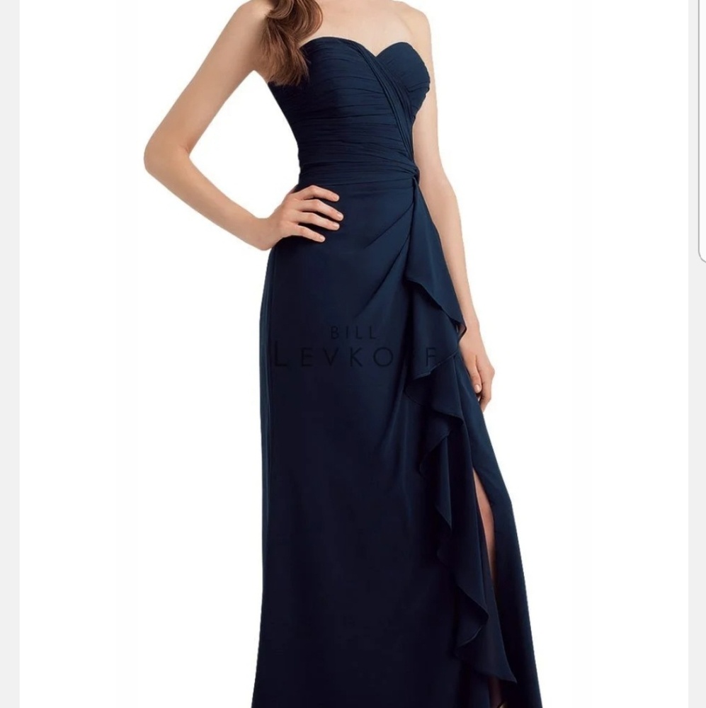 Bill Levkof navy blue bridesmaid dress #1134